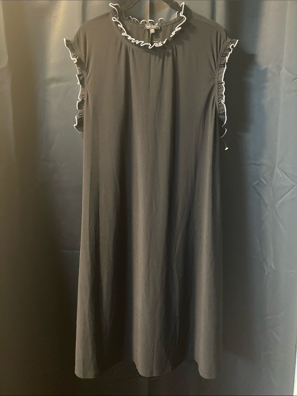 Nicole Miller Black Midi Dress with White Ruffle Trim